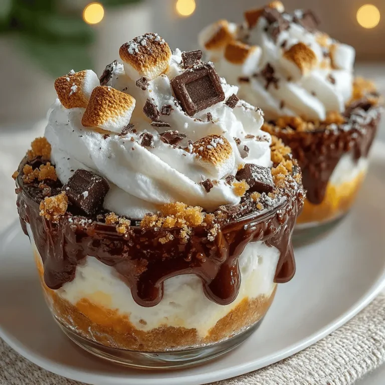 S’mores Delight Pudding Cups are a delightful reinterpretation of the beloved campfire classic. The nostalgic combination of graham crackers, marshmallows, and chocolate is brought to life in a no-bake dessert that's perfect for any occasion. Whether you're celebrating a summer barbecue, enjoying a cozy family movie night, or simply craving something sweet, these pudding cups are sure to impress. They not only offer a satisfying taste but also present beautifully in individual cups, making them a visually appealing addition to your dessert table.