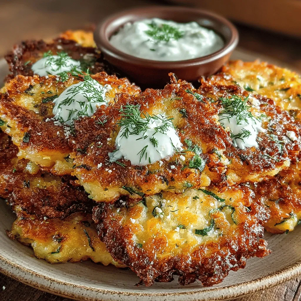 Zesty Greek Zucchini Fritters are a celebration of vibrant flavors, combining the freshness of zucchini with the rich, tangy notes of feta cheese and aromatic dill. This dish stands out not only for its taste but also for its versatility; it can serve as a delightful appetizer, a side dish, or even a light main course. Originating from the Mediterranean, these fritters showcase the culinary traditions of Greece while offering a modern twist that appeals to health-conscious diners. The incorporation of zucchini not only provides a delightful texture but also elevates the dish's nutritional profile, making it an excellent choice for those looking to enjoy delicious food without compromising on health.