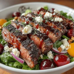 Flank steak is one of the standout ingredients in this salad, providing a robust source of lean protein. Known for its rich flavor and satisfying texture, flank steak is a cut that is perfect for salads due to its ability to absorb marinades and seasonings beautifully. Nutritionally, flank steak is low in fat and high in protein, making it an ideal choice for those looking to maintain or build muscle while enjoying a flavorful meal.