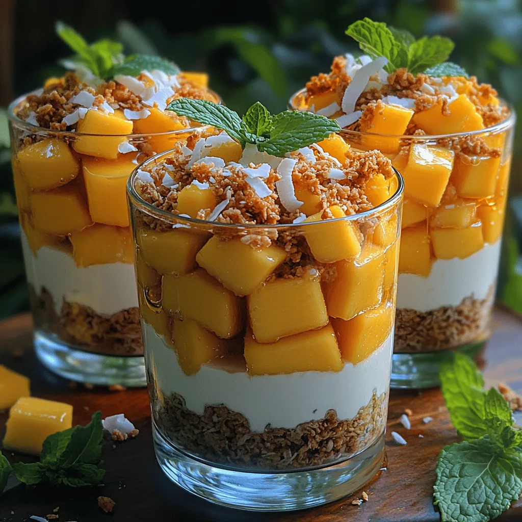 To whip up these Sweet Mango Coconut Parfaits, you’ll need just a handful of fresh, vibrant ingredients that reflect the essence of tropical islands. Here’s what you’ll gather: