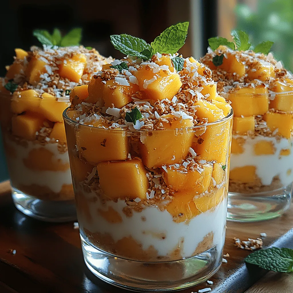 To whip up these Sweet Mango Coconut Parfaits, you’ll need just a handful of fresh, vibrant ingredients that reflect the essence of tropical islands. Here’s what you’ll gather: