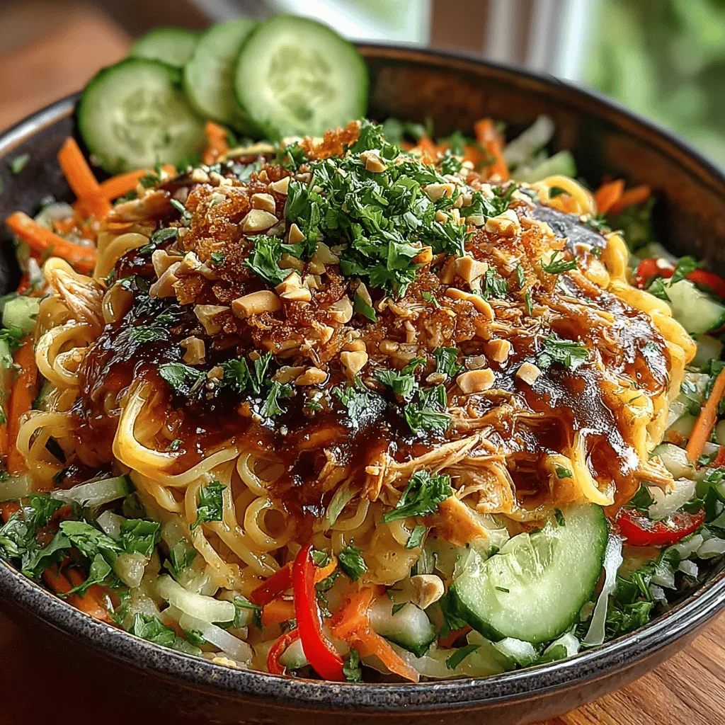 Spicy Chilled Thai Chicken Noodle Delight is a vibrant, refreshing dish that embodies the essence of Thai cuisine while offering a delightful contrast of flavors and textures. Originating from the bustling street food culture of Thailand, this dish has gained popularity worldwide, especially during the warmer months when a cold meal is both appetizing and invigorating. The combination of tender chicken, chewy rice noodles, and crisp vegetables creates a satisfying meal that is not only delicious but also visually appealing.