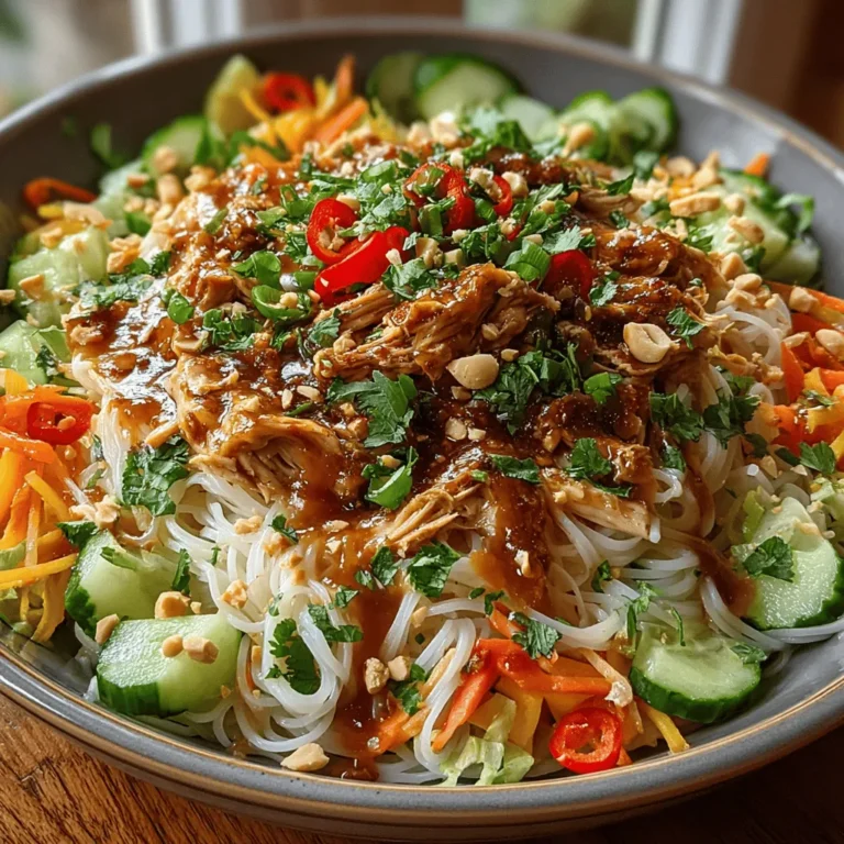 Spicy Chilled Thai Chicken Noodle Delight is a vibrant, refreshing dish that embodies the essence of Thai cuisine while offering a delightful contrast of flavors and textures. Originating from the bustling street food culture of Thailand, this dish has gained popularity worldwide, especially during the warmer months when a cold meal is both appetizing and invigorating. The combination of tender chicken, chewy rice noodles, and crisp vegetables creates a satisfying meal that is not only delicious but also visually appealing.