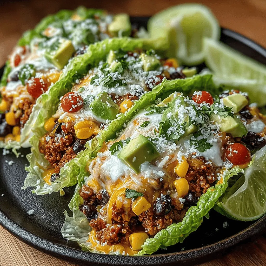 To craft these delightful Sizzling Loaded Chicken Taco Lettuce Wraps, gather the following ingredients which will elevate your dish with creaminess, richness, and bright flavors: - <strong>Avocado</strong>: 1, diced, providing creaminess to each bite. – <strong>Shredded cheese</strong>: 1/2 cup (cheddar or Mexican blend), optional but delicious for added richness. – <strong>Fresh cilantro</strong>: 1/4 cup, chopped, for a burst of herbal flavor. – <strong>Lime</strong>: 1, juiced, to brighten up the whole dish. – <strong>Lettuce leaves</strong>: Butter or romaine, for wrapping and a refreshing crunch. – <strong>Hot sauce</strong>: Optional, for those who like an extra kick.” /></p>
</p>
<h2>Ingredients Overview</h2>
</p>
<p>To craft these delightful Sizzling Loaded Chicken Taco Lettuce Wraps, gather the following ingredients which will elevate your dish with creaminess, richness, and bright flavors:</p>
<p>– <strong>Avocado</strong>: 1, diced, providing creaminess to each bite.</p>
<p>– <strong>Shredded cheese</strong>: 1/2 cup (cheddar or Mexican blend), optional but delicious for added richness.</p>
<p>– <strong>Fresh cilantro</strong>: 1/4 cup, chopped, for a burst of herbal flavor.</p>
<p>– <strong>Lime</strong>: 1, juiced, to brighten up the whole dish.</p>
<p>– <strong>Lettuce leaves</strong>: Butter or romaine, for wrapping and a refreshing crunch.</p>
<p>– <strong>Hot sauce</strong>: Optional, for those who like an extra kick.</p>
</p>
<h2>Preparation Steps: Cooking Made Easy</h2>
</p>
<p>Now that we have everything ready, let’s get cooking! The preparation of these Sizzling Loaded Chicken Taco Lettuce Wraps is straightforward, making it perfect for both seasoned cooks and kitchen novices alike.</p>
</p>
<p>1. <strong>Sauté the Aromatics</strong>: Start by heating 2 tablespoons of olive oil in a large skillet over medium heat. Once it’s shimmering, toss in the diced onion and sauté for about 3-4 minutes until it softens and becomes translucent. The aroma will fill your kitchen, setting the stage for a delicious meal.</p>
</p>
<p>2. <strong>Add the Garlic</strong>: Next, add the minced garlic, allowing it to cook for just another minute. Garlic can burn quickly, so keep an eye on it! This step infuses the oil with flavor that will enhance the chicken.</p>
</p>
<p>3. <strong>Cook the Chicken</strong>: Now, it’s time to add the star of our dish—the ground chicken. Cook it in the skillet, breaking it apart with a spatula. Brown the meat for about 5-7 minutes, ensuring there’s no pink left. This is crucial for both taste and food safety.</p>
</p>
<p>4. <strong>Season the Chicken</strong>: Once the chicken is cooked through, sprinkle in the chili powder, cumin, paprika, salt, and black pepper. Stir well to coat the chicken evenly with the spices, and let it cook for an additional 2 minutes. This step truly allows the flavors to meld, elevating your dish.</p>
</p>
<p>5. <strong>Incorporate the Vegetables</strong>: Now it’s time to add the vegetables. Fold in the corn kernels and black beans, letting them heat through for about 3-4 minutes. These ingredients not only add flavor but also texture.</p>
</p>
<p>6. <strong>Final Touches</strong>: Finally, mix in the halved cherry tomatoes and remove the skillet from the heat. The residual heat will warm the tomatoes without causing them to lose their shape. Your filling is now ready!</p>
</p>
<h2>Tips & Tricks: Making It Perfect Every Time</h2>
</p>
<p>To ensure your Sizzling Loaded Chicken Taco Lettuce Wraps turn out perfect every time, here are some handy tips:</p>
</p>
<p>– <strong>Quality Ingredients</strong>: Use fresh, high-quality ingredients for the best flavor. Local produce can make a significant difference in the outcome of your dish.</p>
<p>– <strong>Customize Your Spice Level</strong>: If you enjoy a spicier kick, don’t hesitate to add more chili powder or fresh jalapeños to your chicken mixture. Adjusting the spice level can tailor the dish to your personal taste.</p>
<p>– <strong>Lettuce Selection</strong>: While butter lettuce and romaine are great options for wraps, you can also try iceberg for an extra crunch or even collard greens for a heartier option.</p>
<p>– <strong>Prepping Ahead</strong>: You can prepare the chicken filling in advance. Store it in an airtight container in the refrigerator for up to 3 days. When ready to serve, simply reheat it in a skillet or microwave.</p>
<p>– <strong>Add More Veggies</strong>: Feel free to sneak in additional veggies such as bell peppers or zucchini to boost the nutritional value of your wraps. This not only enhances the flavor but also adds vibrant colors.</p>
</p>
<h2>Serving Suggestions</h2>
</p>
<p>These Sizzling Loaded Chicken Taco Lettuce Wraps are versatile and can be served in various ways to suit your occasion:</p>
</p>
<p>– <strong>Casual Family Dinner</strong>: Serve the wraps with a side of Spanish rice or quinoa for a complete meal. The warm filling pairs beautifully with the cool lettuce, creating a satisfying contrast.</p>
<p>– <strong>Party Appetizer</strong>: Cut the lettuce leaves into smaller pieces and serve them as bite-sized appetizers for gatherings or parties. They are easy to grab and eat, making them perfect finger food.</p>
<p>– <strong>Meal Prep</strong>: Use these wraps for meal prep by portioning the chicken filling and lettuce leaves in separate containers. This makes for a healthy lunch option that’s quick to assemble on busy weekdays.</p>
<p>– <strong>Toppings Bar</strong>: Create a toppings bar where guests can customize their wraps. Besides avocado and cheese, consider adding sour cream, salsa, or guacamole for varied flavor profiles.</p>
</p>
<h2>Conclusion</h2>
</p>
<p>In conclusion, Sizzling Loaded Chicken Taco Lettuce Wraps are a delightful and healthy twist on traditional tacos. They are not only easy to make but also customizable, allowing you to incorporate your favorite ingredients and spices. The combination of savory ground chicken, crisp lettuce, and fresh toppings makes for a refreshing meal that everyone will enjoy.</p>
</p>
<p>Whether you’re looking for a quick weeknight dinner or a fun dish for your next gathering, these wraps are sure to impress. Don’t forget to experiment with different toppings and spices to create your perfect wrap.</p>
</p>
<p>So gather your ingredients, follow the simple steps, and enjoy a flavorful dining experience that’s both satisfying and nutritious. Happy cooking!</p>
</div>