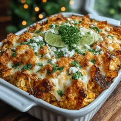 Immerse yourself in the vibrant flavors of Mexico with the Sizzling Mexican Street Corn Bake, a dish that encapsulates the essence of the beloved street food known as "Elote." This traditional Mexican treat features grilled corn on the cob slathered in a creamy dressing, sprinkled with cheese, and finished with a squeeze of lime. Our baked version elevates this street snack into a comforting casserole that is perfect for gatherings, potlucks, or a cozy family dinner. With its delightful combination of fresh corn, zesty lime, and a medley of spices, this recipe lets you savor the taste of summer corn any time of the year.
