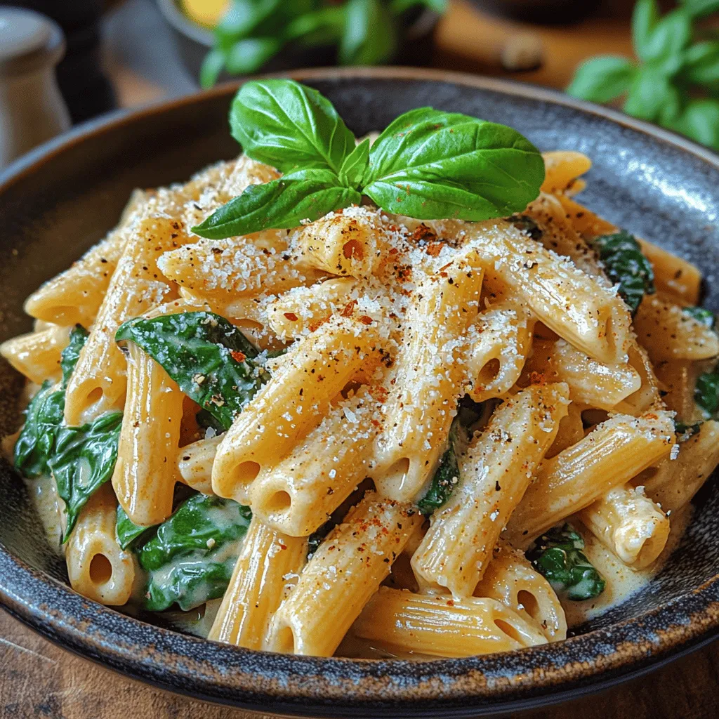 If you’re in search of a quick, flavorful dish that’s both comforting and nutritious, look no further than Creamy Garlic Spinach Penne. This delightful pasta dish combines the richness of a creamy sauce with the vibrant freshness of spinach and the aromatic kick of garlic, making it a perfect weeknight meal or an impressive option for entertaining guests. What sets this recipe apart is its simplicity; it’s quick to prepare while delivering a satisfying depth of flavor that will have everyone coming back for seconds.