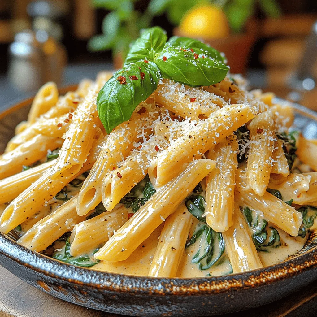 If you’re in search of a quick, flavorful dish that’s both comforting and nutritious, look no further than Creamy Garlic Spinach Penne. This delightful pasta dish combines the richness of a creamy sauce with the vibrant freshness of spinach and the aromatic kick of garlic, making it a perfect weeknight meal or an impressive option for entertaining guests. What sets this recipe apart is its simplicity; it’s quick to prepare while delivering a satisfying depth of flavor that will have everyone coming back for seconds.