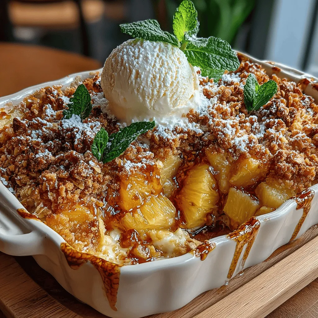 To achieve the perfect Tropical Pineapple Crisp, it's essential to focus on the mixing techniques that ensure all ingredients are evenly distributed. Start by preparing your dry ingredients in a separate bowl. For the crisp topping, combine rolled oats, flour, brown sugar, and salt. Use a whisk to blend these ingredients together thoroughly, breaking up any clumps. This initial step sets the foundation for a well-balanced topping.