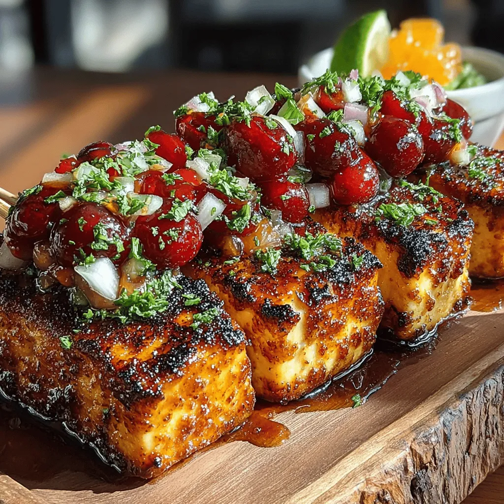 In recent years, plant-based diets have surged in popularity, capturing the hearts of health enthusiasts, eco-conscious eaters, and culinary adventurers alike. As more people seek to incorporate nutritious, sustainable foods into their meals, tofu has emerged as a standout protein source, celebrated for its versatility and ability to absorb a wide range of flavors. During the warmer months, when grilling season is in full swing, nothing beats the smoky, charred goodness of grilled dishes. Enter Grilled Tofu Skewers with Sweet Cherry Salsa—a recipe that not only highlights the delightful grill marks and textures of marinated tofu but also brings an exciting burst of sweetness and acidity from the cherry salsa. This dish is not just visually appealing; it combines health, flavor, and vibrant colors, making it an ideal choice for gatherings, family meals, or a casual dinner on the patio.