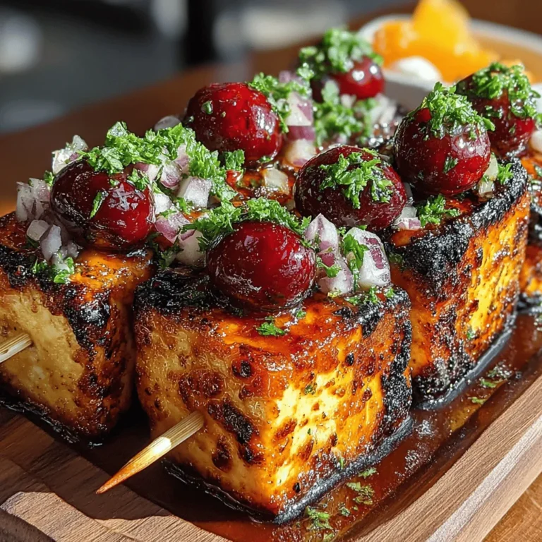 In recent years, plant-based diets have surged in popularity, capturing the hearts of health enthusiasts, eco-conscious eaters, and culinary adventurers alike. As more people seek to incorporate nutritious, sustainable foods into their meals, tofu has emerged as a standout protein source, celebrated for its versatility and ability to absorb a wide range of flavors. During the warmer months, when grilling season is in full swing, nothing beats the smoky, charred goodness of grilled dishes. Enter Grilled Tofu Skewers with Sweet Cherry Salsa—a recipe that not only highlights the delightful grill marks and textures of marinated tofu but also brings an exciting burst of sweetness and acidity from the cherry salsa. This dish is not just visually appealing; it combines health, flavor, and vibrant colors, making it an ideal choice for gatherings, family meals, or a casual dinner on the patio.