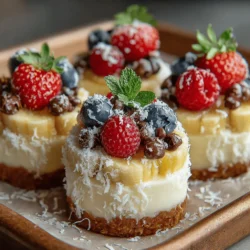 In the realm of healthy desserts, few options can match the delightful appeal of Tropical Bliss Frozen Yogurt Banana Coconut Wheels. This innovative recipe offers a delectable fusion of taste and nutrition, making it a standout choice for anyone seeking a refreshing treat. At its core, this recipe combines the natural sweetness of ripe bananas, the creamy consistency of Greek yogurt, and the tropical richness of shredded coconut. Not only do these frozen yogurt wheels provide a satisfying snack for both adults and children, but they also serve as a guilt-free indulgence during warm days or after a wholesome meal.