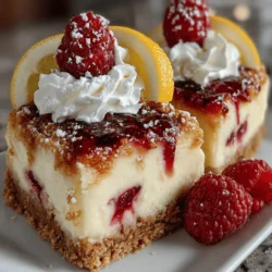 To create the delightful filling for your Zesty Frozen Lemon Raspberry Bars, start by preparing the raspberry puree. Begin by washing about two cups of fresh raspberries thoroughly. If you prefer, frozen raspberries can also be used; just ensure they are thawed and drained properly. Place the raspberries into a blender or food processor. Blend on high speed until smooth, which should take about 30 seconds to a minute. If you prefer a seedless filling, pass the puree through a fine mesh sieve to remove the seeds and achieve a silky texture.