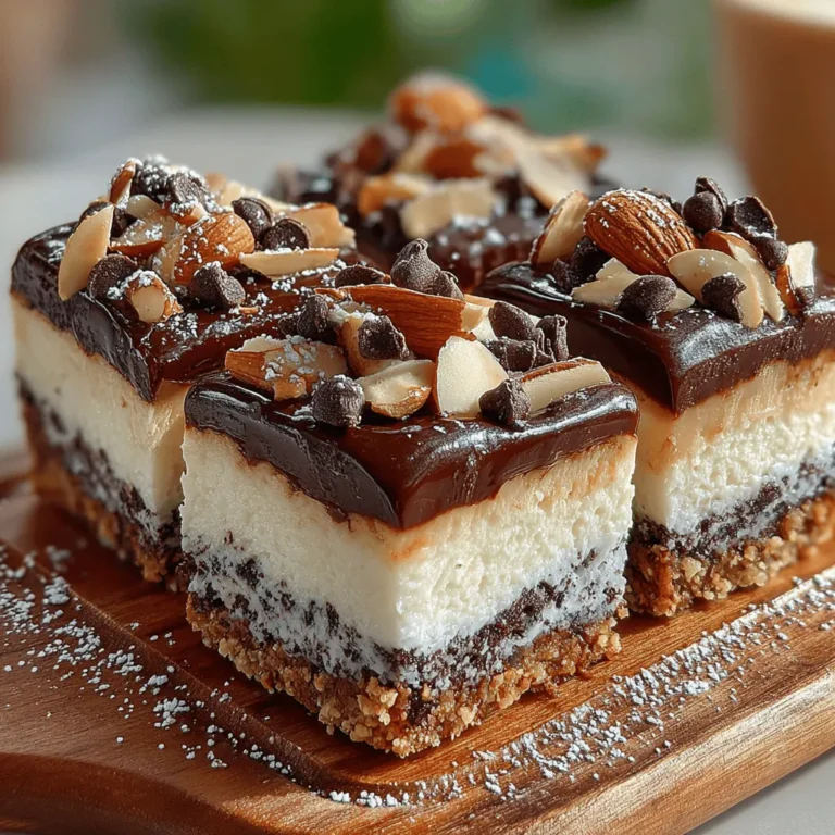 If you're on the lookout for a dessert that perfectly balances indulgence and health, the Chilled Mocha Almond Delight Squares are a must-try. This delightful treat combines the rich flavors of chocolate and coffee with the creamy texture of Greek yogurt and the nutty crunch of almonds, creating a refreshing dessert that will satisfy your sweet tooth without derailing your health goals. Perfect for summer gatherings, family celebrations, or simply as a delicious afternoon snack, these squares can be enjoyed by everyone, making them a versatile addition to your recipe repertoire.