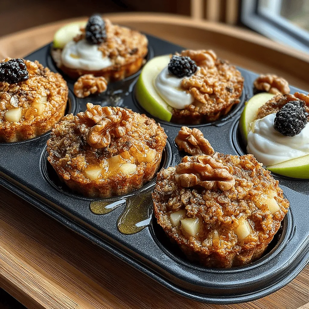 I first stumbled upon the idea of apple oat cups during a family gathering when my aunt served a similar dish. The sweet aroma of baked apples and warm spices filled the kitchen, instantly evoking a sense of comfort and nostalgia. Since then, I've adapted the recipe to include my favorite ingredients and have enjoyed making it for my family. Each bite brings back fond memories of warm autumn afternoons spent picking apples and sharing stories around the dinner table. This recipe not only satisfies my cravings for something sweet but also connects me to those cherished moments.