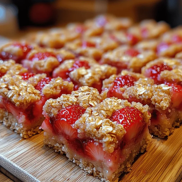 Strawberry oat crumble bars are a delightful dessert that perfectly balance sweet and tart flavors while offering a satisfying crunch. These bars combine the juicy, vibrant taste of fresh strawberries with a buttery, crumbly oat topping, creating a treat that’s not only delicious but also visually appealing. Their inviting aroma and vibrant color make them a perfect addition to any gathering, whether it’s a family picnic, a potluck, or just a cozy evening at home.